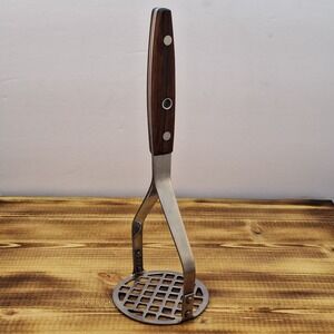Vtg Household Potato Masher Stainless Wooden Riveted Handle Japan Utensil 3"